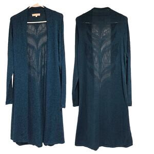 Indigenous NWOT Size XL Teal Green Organic Cotton Open Front Long Line Cardigan